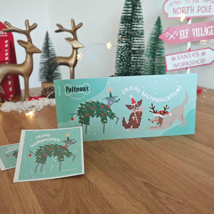 Weihnachtliche Flyer und Aufkleber von Puffpaws
