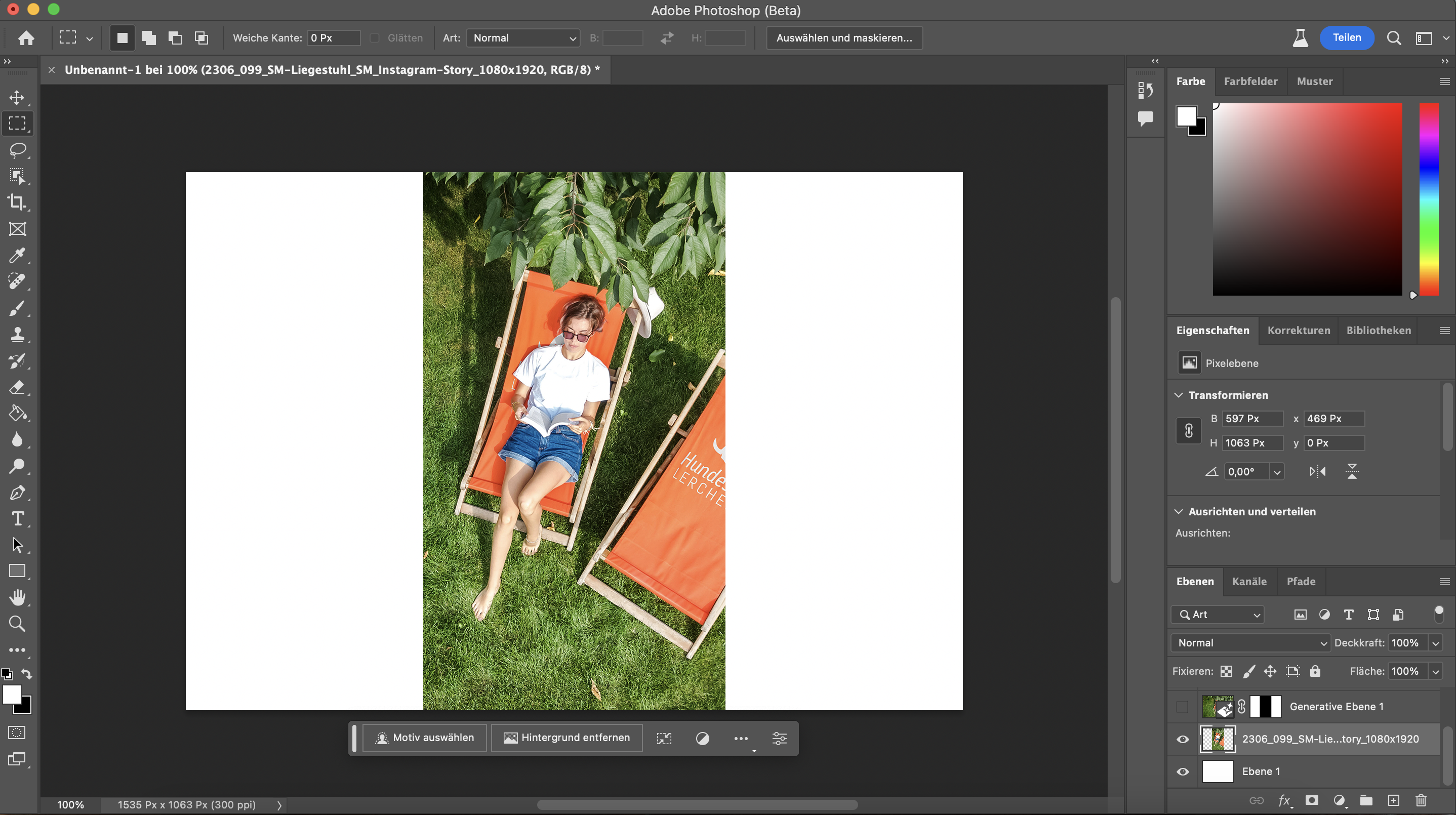 Bild in Hochformat in Photoshop geöffnet. Bild in Hochformat in Photoshop geöffnet.
