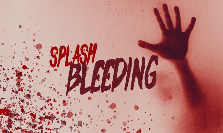 Eine Hand mit Blutstropfen und der Schriftart Splash Bleeding