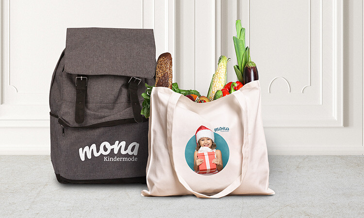 Stofftasche und Rucksack weihnachtlich bedruckt 